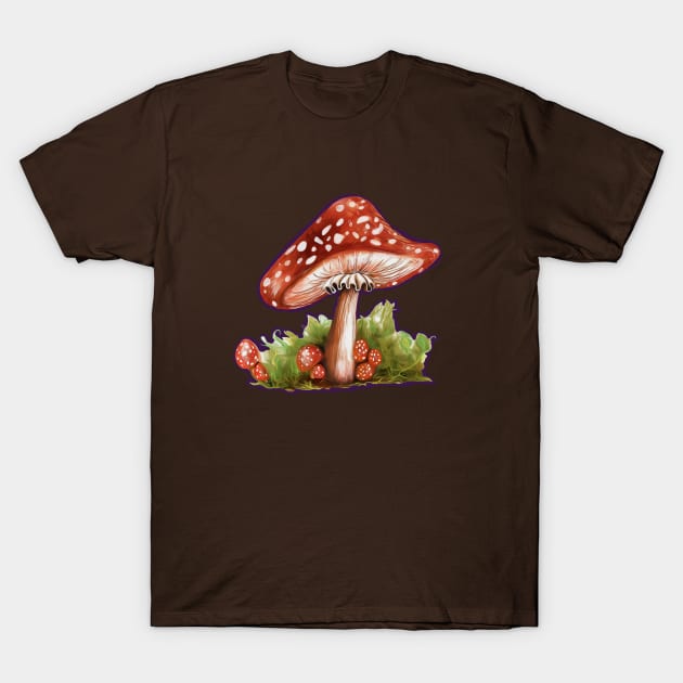 Illustrative Botanical Mushroom - Cottagecore Art T-Shirt by CatsandBats